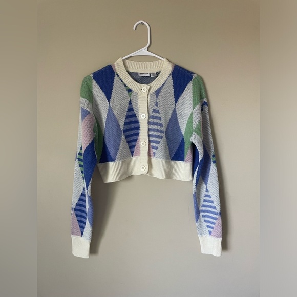 Noisy may Sweaters - Noisy may Geometric funky Patterned Cardigan in Cream, Blue, Green, and Pink XS